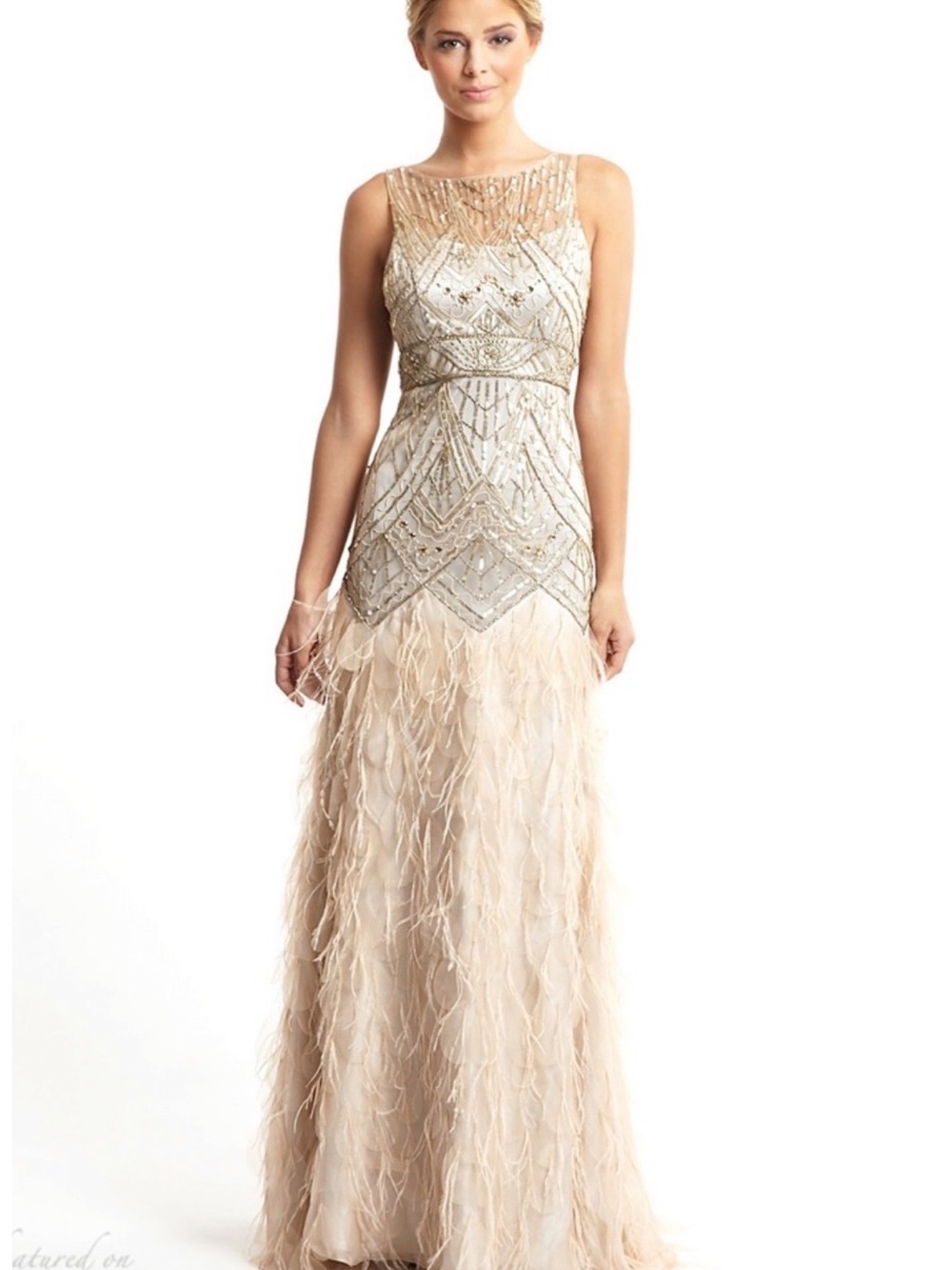 Sue Wong Art Deco Beaded Feather Flapper Wedding Gown Gatsby Dress Sz 6 **READ** - Picture 13 of 13